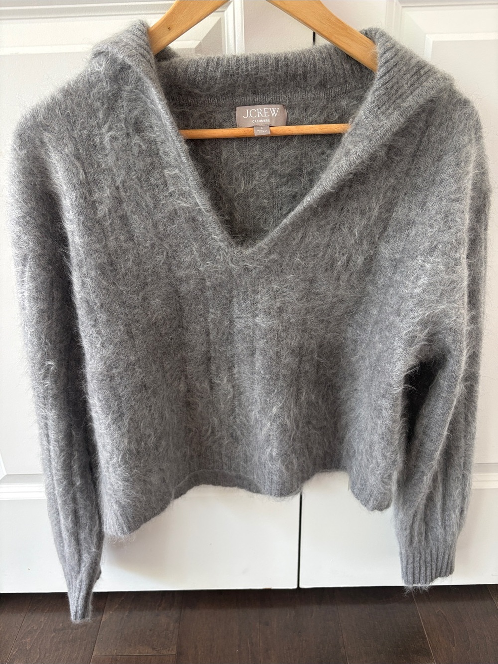 J. Crew Gray Fuzzy V-Neck Sweater